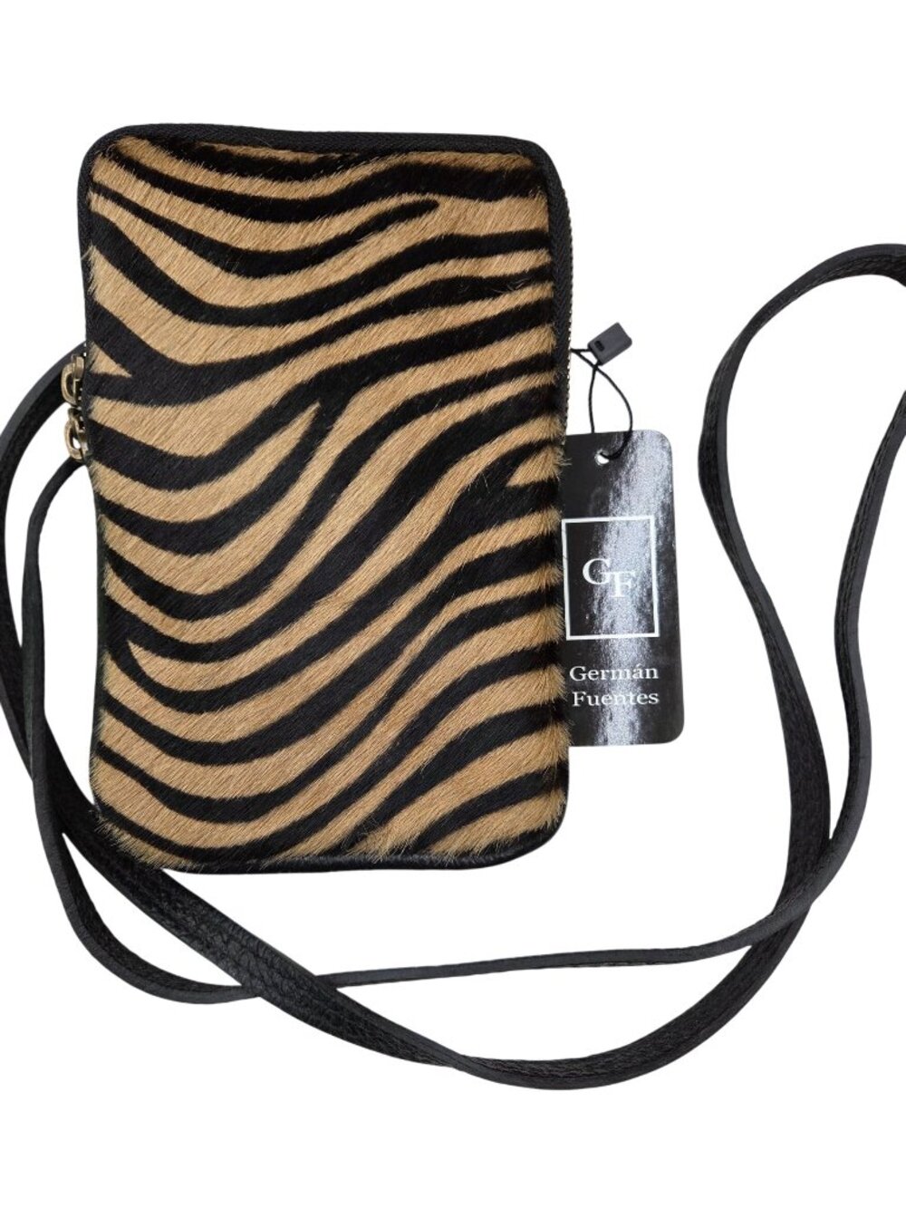 Zebra Print Leather Crossbody Small Purse Phone Case Italy With Tags Vintage